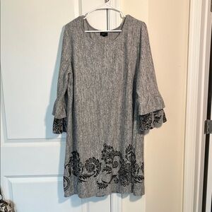 Tacera Heather Gray Tunic with Black Floral Design